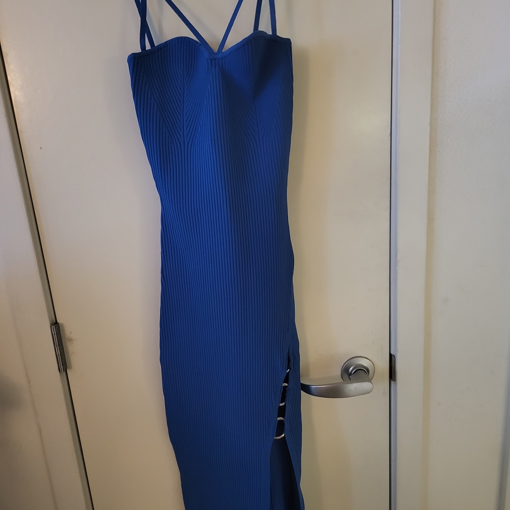 NWT-NICHOLAS JUWELS RIB KNIT CAGE DRESS IN LAPIS BLUE- Small